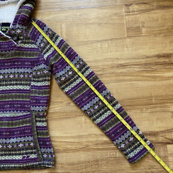 KOPPEN S Purple Nordic Fair Isle Sherpa Hooded Knit Sweater Pullover Ski Winter - Picture 16 of 16